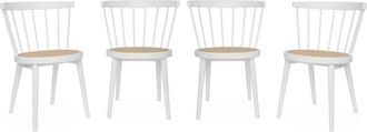 Sweeek Silla de madera y ca&ntilde;a, set de 4, blanco