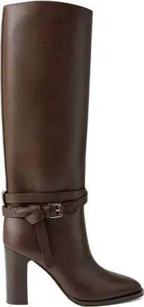 Ralph Lauren Collection Leren knielaarzen met gespbandje - Bruin