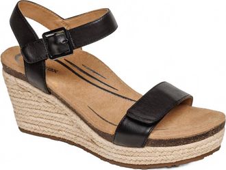 Aetrex Womens Sydney Espadrille Quarter Strap Wedge Sandals In Black Leather