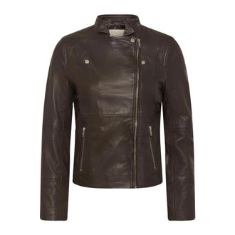 Part Two Asymmetrische Rits Leren Bikerjas - Dames - Leren en Su&egrave;de Jassen - Bruin - S - Jassen