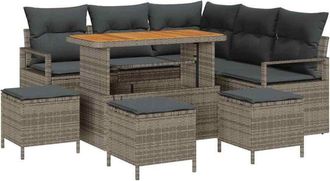 vidaXL Conjunto De Sof&aacute; De Jard&iacute;n Con Coj&iacute;n Con Almohada 9 Pcs Gris Vidaxl