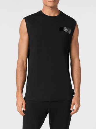 Plein Sport Canotta in cotone con logo a contrasto e scollo rotondo