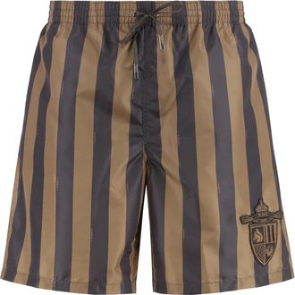 Fendi Gestreepte zwemshorts met elastische tailleband - Heren - Strandmode - Bruin - M - Polyester - Badmode
