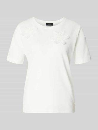 Monari Regular Fit T-Shirt mit floralem Zierbesatz in Weiss, Gr&ouml;&szlig;e 34