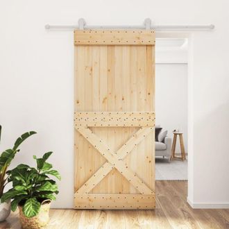 vidaXL Vidaxl - Puerta Corredera Con Herrajes Madera Maciza De Pino 95x210 Cm