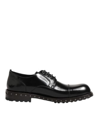 Dolce & Gabbana Black Leather Studded Men Formal Derby Mens Shoes