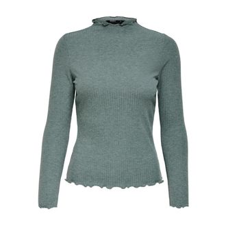 Only Long Sleeve Ribbed Mock Neck Top - Dames - Ronde hals truien - Groen - M - Polyester - Truien & Vesten