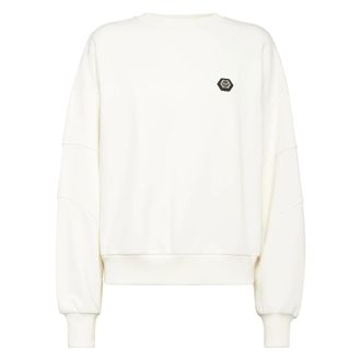 Philipp Plein Fleece Ronde Hals Sweatshirt Logo Fatale - Dames - Sweatshirts - Beige - M - Hoodies & sweatvesten