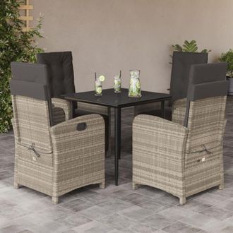 vidaXL Set Comedor De Jard&iacute;n 5 Pzas Cojines Rat&aacute;n Sint&eacute;tico Gris Claro Vidaxl