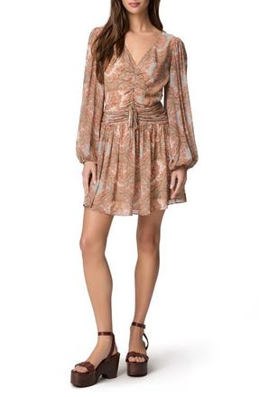 Paige Lainey Paisley Long Sleeve Silk Minidress in Beige/Surf Multi at Nordstrom, Size 00