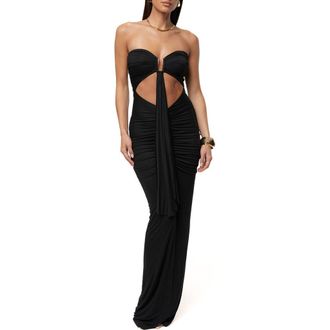 JLUXLABEL Atlantis Drape Maxi Dress in Black at Nordstrom, Size X-Small