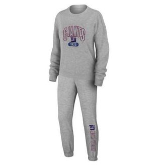 WEAR by Erin Andrews Womens WEAR by Erin Andrews Heather Gray New York Giants Plus Size Knitted Tri-Blend Long Sleeve T-Shirt & Pants Lounge Set at Nordstrom, Size 1X