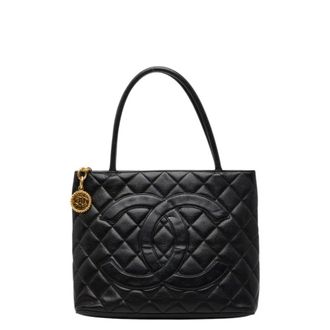 Chanel Black Grained Calfskin Handbag Tote Bag (Pre-Owned)