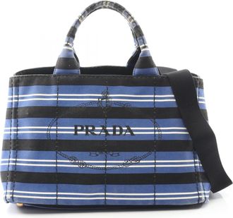 Prada Black Blue White Canvas Tote Bag (Pre-Owned)