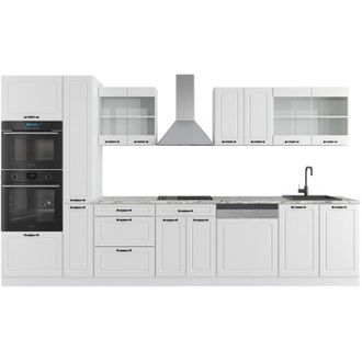 Vicco Mueble de cocina R-Line, Casa de campo blanca/blanca, 350 cm con armario alto, sin encimera