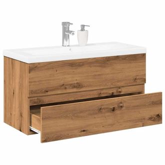 Berkfield Home Sink Cabinet with Built-in Basin Artisan Oak 101x39.5x49 cm in Brown