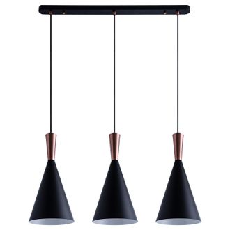 Paco Home Paco Home Luminaria Susp. Colgante Comedor Mesa Comedor 1,5m Cable Textil Recort. &Oslash;18,5cm Cobre Negro, 3 Fuentes Luminos.+l&aacute;mpara St64 Transp