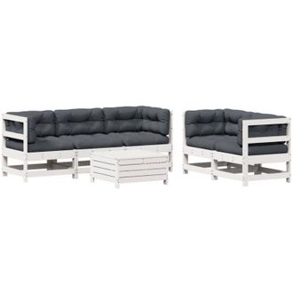 vidaXL Set Muebles Jard&iacute;n 6 Pzas Con Cojines Madera Maciza Pino Blanco Vidaxl
