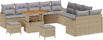 vidaXL Garden Sofa Set Height-Adjustable 13 pcs Beige Poly Rattan Vidaxl