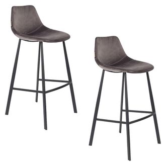 Dutchbone Lote de 2 taburetes de bar de terciopelo gris