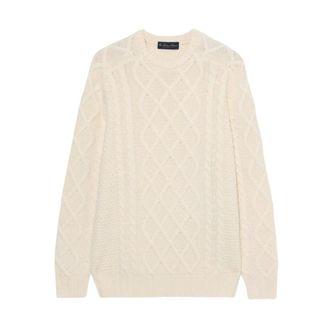 Brooks Brothers Fisherman Lambswool Crewneck - male - Brooks Brothers - Round-neck Knitwear - Beige - XL - Knitwear