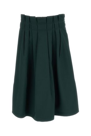 Marni Green Pleated Fabric Midi Skirt