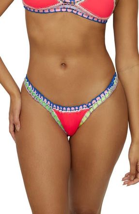 PQ Swim Colorful Whipstitch Trim Bikini Bottoms in Red at Nordstrom