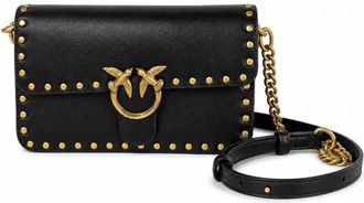 Pinko Pinko, Tassen, Dames, Zwart, ONE Size, Leer, Love One Crossbody Bag