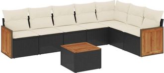 vidaXL Vidaxl - Set De Sof&aacute;s De Jard&iacute;n 8 Piezas Y Cojines Rat&aacute;n Sint&eacute;tico Negro