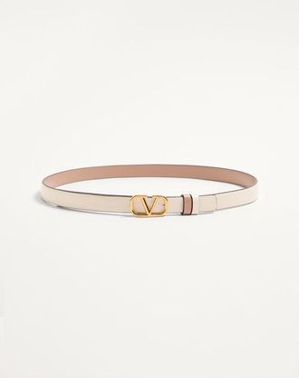 Valentino Garavani Reversible Vlogo Signature Belt In Glossy Calfskin 20 Mm Woman LIGHT IVORY/ROSE CANNELLE 065