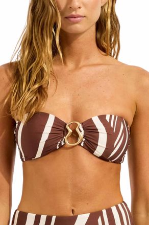 Seafolly Ring Front Bandeau Bikini Top In Cocoa