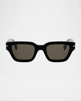 Fendi Men & apos;s Selleria Acetate Three-Stitch Rectangle Sunglasses