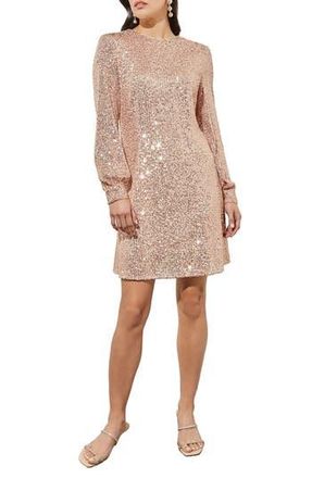 Ming Wang Sequin Long Sleeve Dress in Coral Sand at Nordstrom Rack, Size X-Small