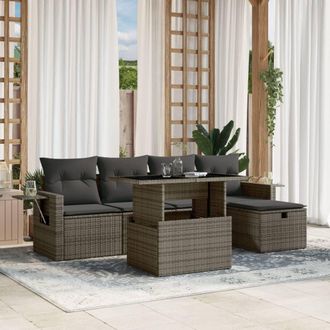 vidaXL Set De Muebles De Jard&iacute;n 6 Pzas Y Cojines Rat&aacute;n Sint&eacute;tico Gris Vidaxl