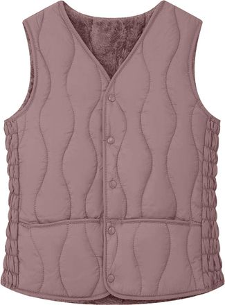 Generic Gilet for Women UK Quilted Body Warmer Sherpa Fleece Gilet Padded Waistcoat Down Vest Thermal Body Warmer Ladies Button Up Quilted Jacket Sleeveless P
