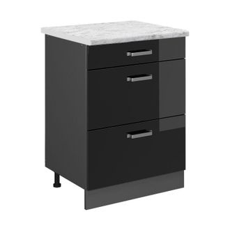 Vicco Mueble Bajo De Cocina R-line, Negro Brillo Intenso, 60 Cm Et M&aacute;rmol