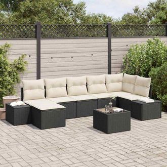 vidaXL Vidaxl - Conjunto De Sof&aacute; De Jard&iacute;n Con Coj&iacute;n 8 Pcs Negro Polirat&aacute;n