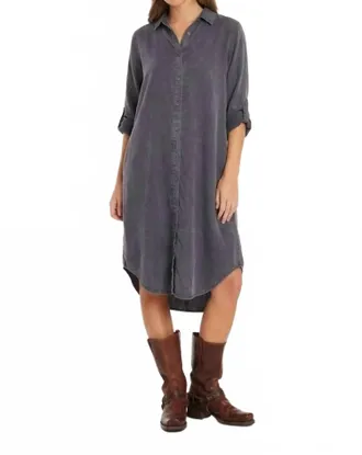 Mod-o-doc Roll Up Sleeve Midi Shirt Dress In Grey