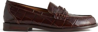 Madewell Porto Croc Embossed Penny Loafer in Chocolate Raisin at Nordstrom, Size 5.5