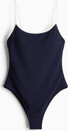 H&M Badeanzug mit wattierten Cups und High Leg - Marineblau