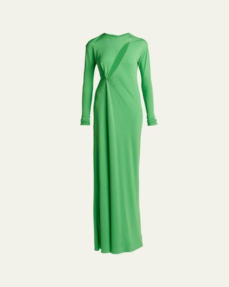 Tom Ford Slash Cutout Long-Sleeve Crepe Jersey Maxi Dress