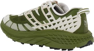 Hoka One One Unisex Green Low Top Sneakers With Geometric Motif Tech Fabric Trainers