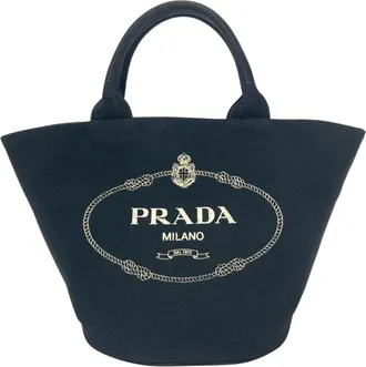 Prada Canapa Black Canvas Pouch Shoulder Bag Tote Bag (Pre-Owned)