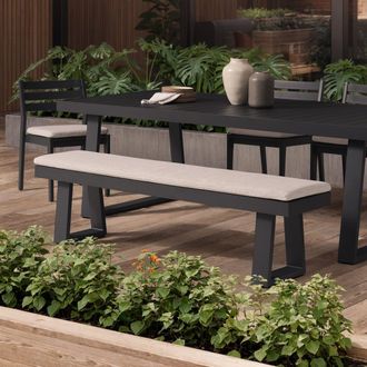 Castlery Rio Outdoor Aluminum Bench 71 with Ivory Cover, Natural Beige, Aluminium, Durable for Outdoor Use