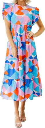 Peach Love California Smocked Ruffle Sleeve Midi Dress In Multi