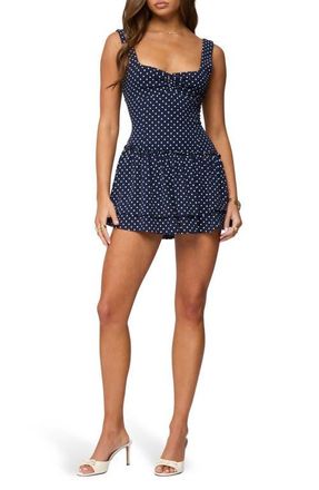 Edikted Mercedez Polka Dot Romper in Navy at Nordstrom, Size Medium