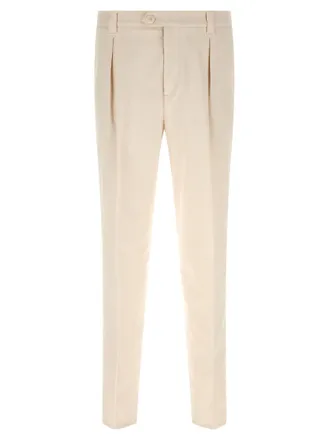 Brunello Cucinelli White Regular Flat Front Pants