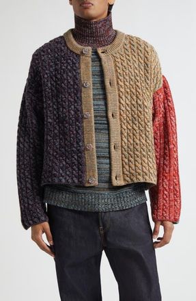 Waste Yarn Project Niall Colorblock Crop One of a Kind Cable Knit Cardigan in Multicolored at Nordstrom, Size Medium