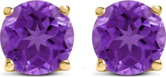 House of Brilliance 14K Gold 5X5MM Round Birthstone Solitaire Stud Earrings in Purple Amethyst | Yellow at Nordstrom