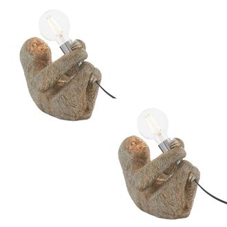 Loops 2 PACK Vintage Silver Sloth Table Light - Resin Figure - Chrome Lamp Holder in Metallics